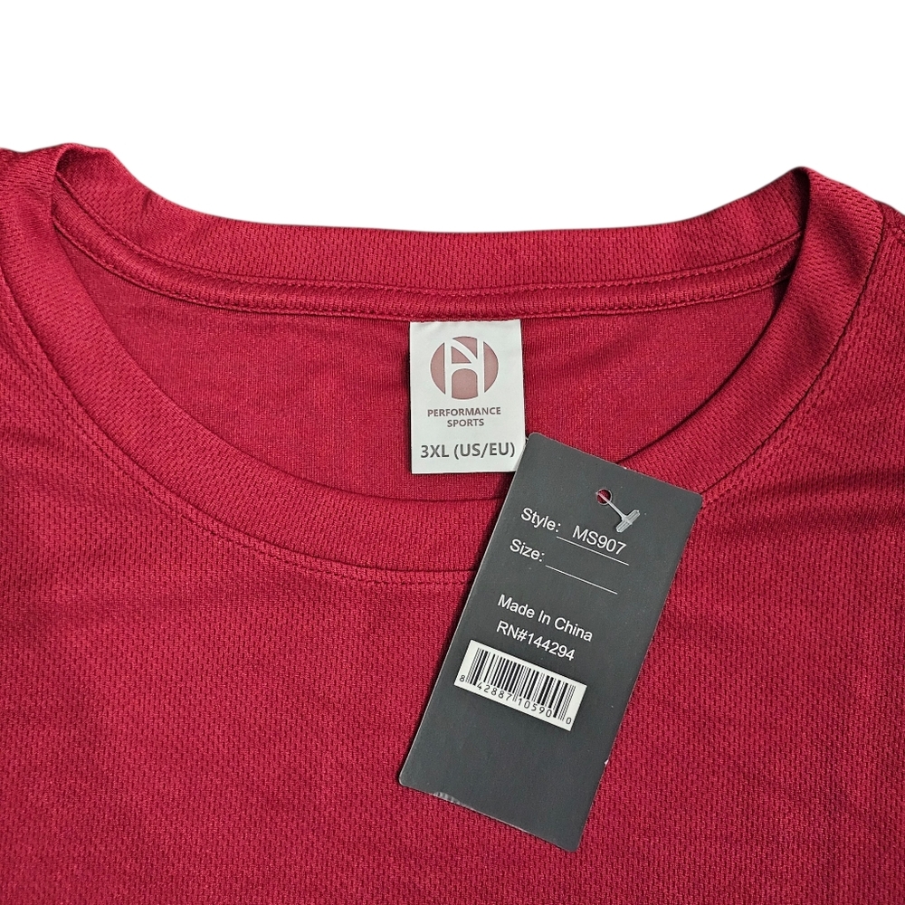 Men's Performance Stretch Long Sleeve Round Neck Jersey T Shirt US 3XL NWT